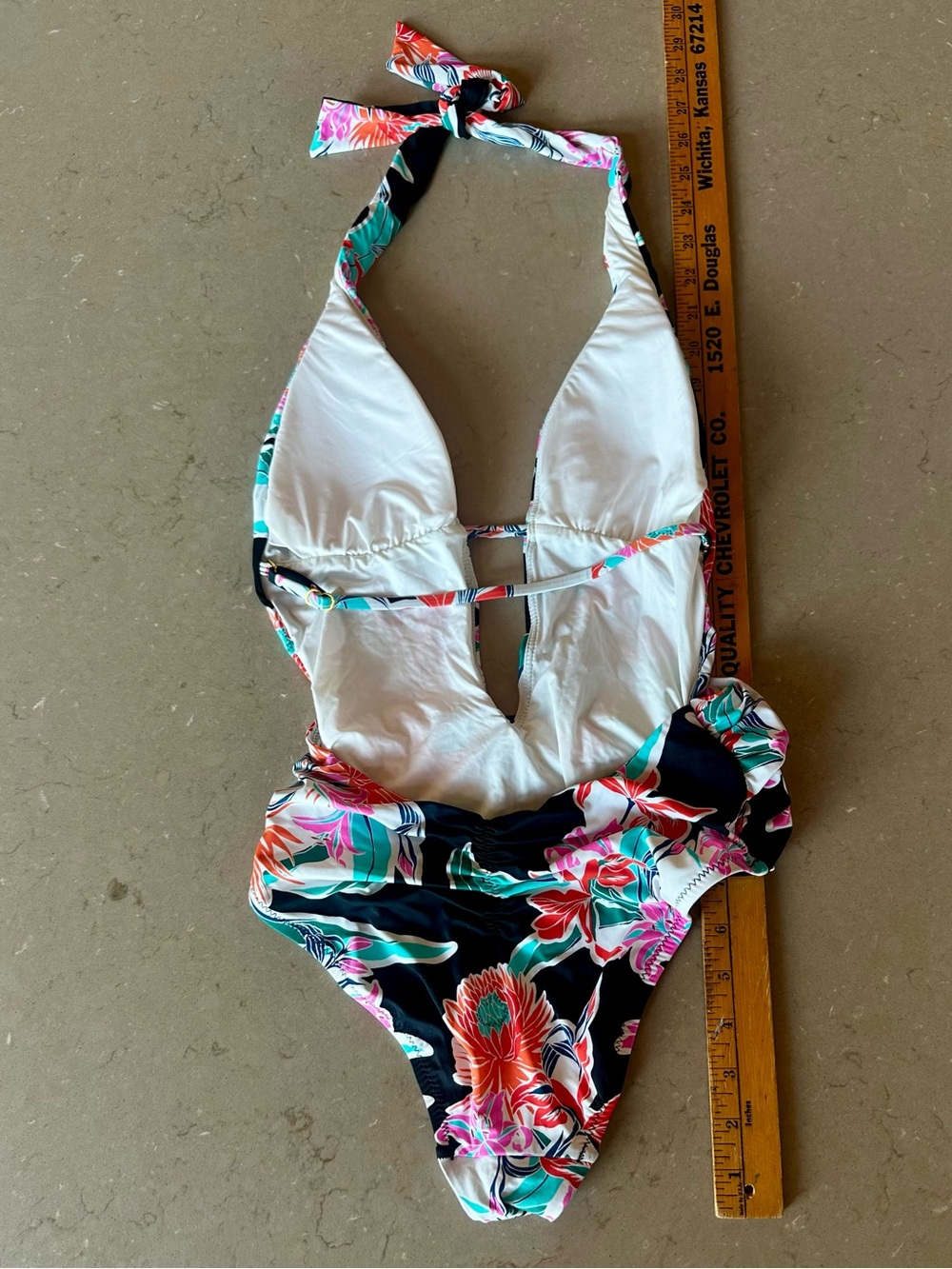 Trina Turk Floral Tropical Halter One-Piece Swimsuit Cutout Gold Hardware XS 2 - Picture 6 of 11